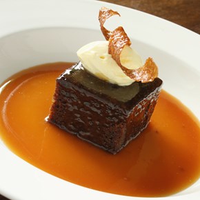 Mandarin and caramel in sticky toffee pudding