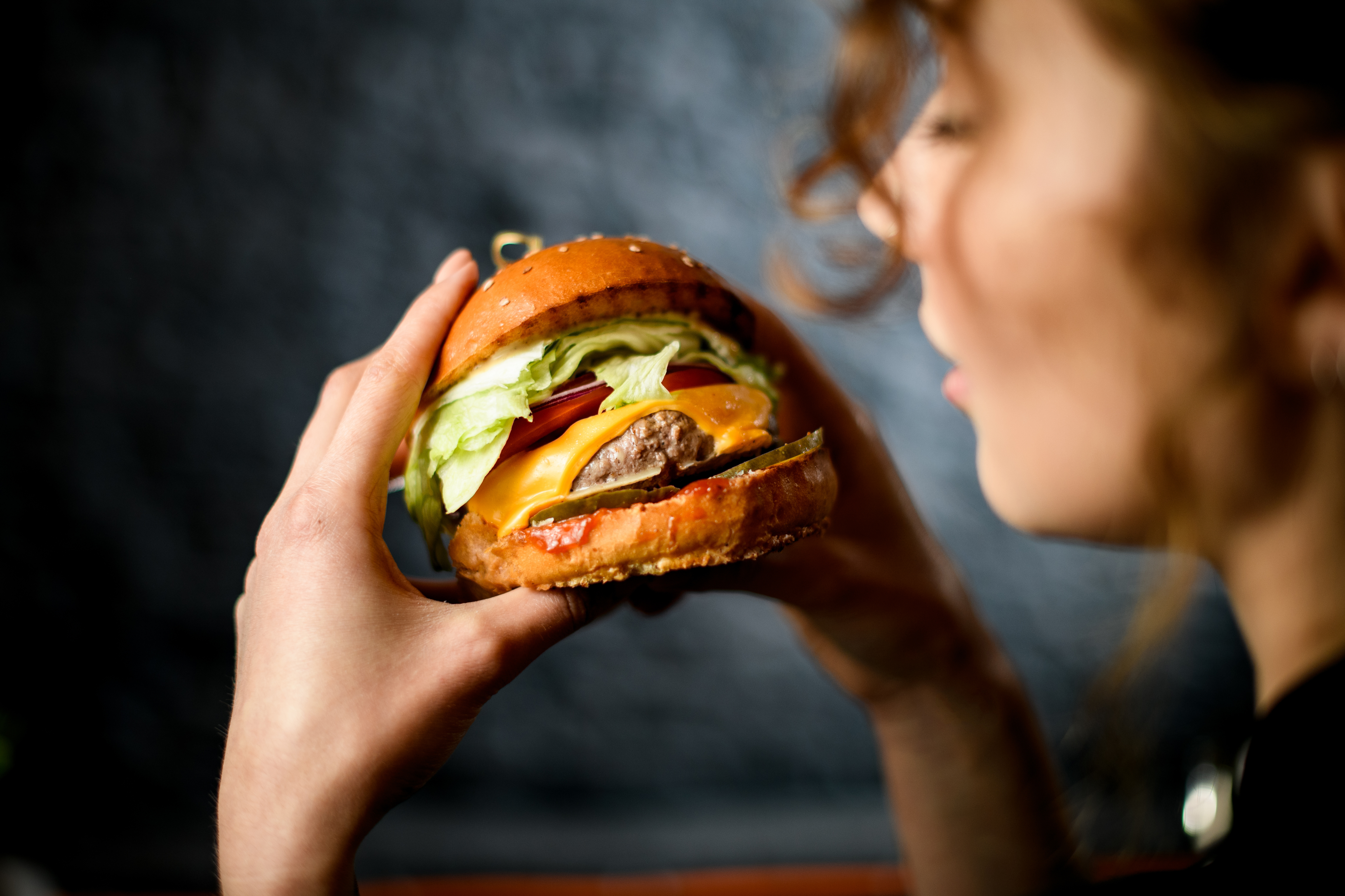 Hamburger In Handen Vrouw